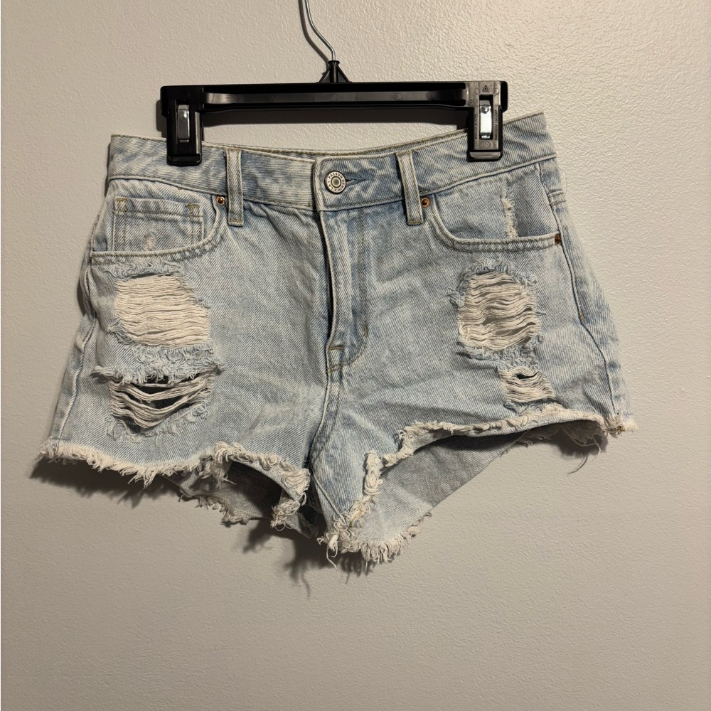 PacSun Blue Distressed High-Waisted Festival Jean Shorts